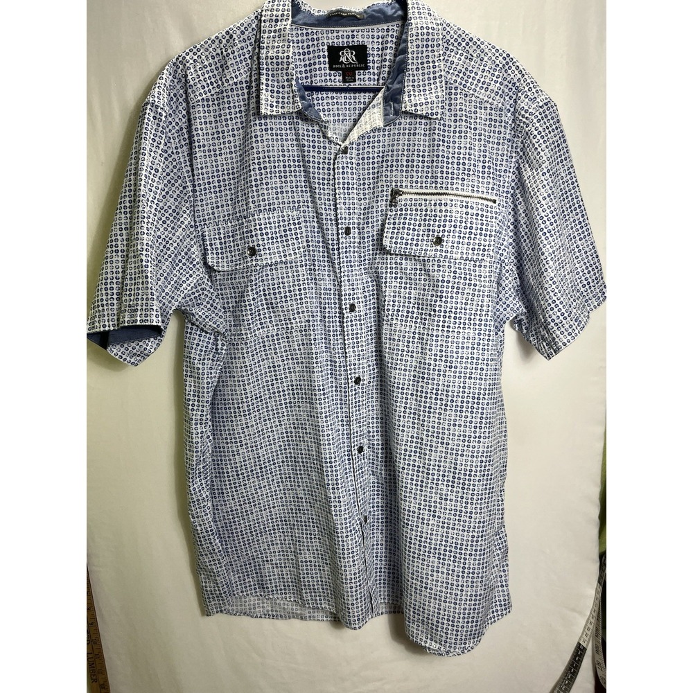 Rock & Republic Men's Button-Up Shirt XXL Blue Short Sleeve
